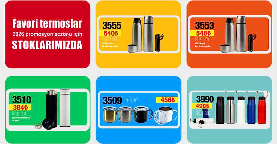 2026 Promosyon Termos Koleksiyonu Şık tasarım, üstün ısı koruma ve çevre dostu yapısıyla markanızı her an görünür kılın! Kurumsal hediyelerde modern ve sürdürülebilir bir dokunuş.