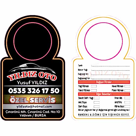 Oto Bakım & Yağ Değişim Kartları Baskı Hizmeti Oto Bakım & Yağ Değişim Kartları Baskı Hizmeti