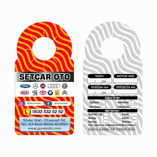 Oto Bakım & Yağ Değişim Kartları Baskı Hizmeti Oto Bakım & Yağ Değişim Kartları Baskı Hizmeti