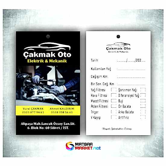Oto Bakım & Yağ Değişim Kartları Baskı Hizmeti Oto Bakım & Yağ Değişim Kartları Baskı Hizmeti